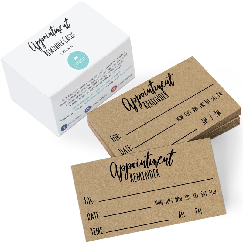 T MARIE 200 Appointment Reminder Cards - Kraft Style for Business, Hair Salon, Dental Office, Massage Therapist, Grooming, Hairdresser, Medical Doctors and More - Bulk Pack of Your Next Appointment Cards â€¦ - Image 1
